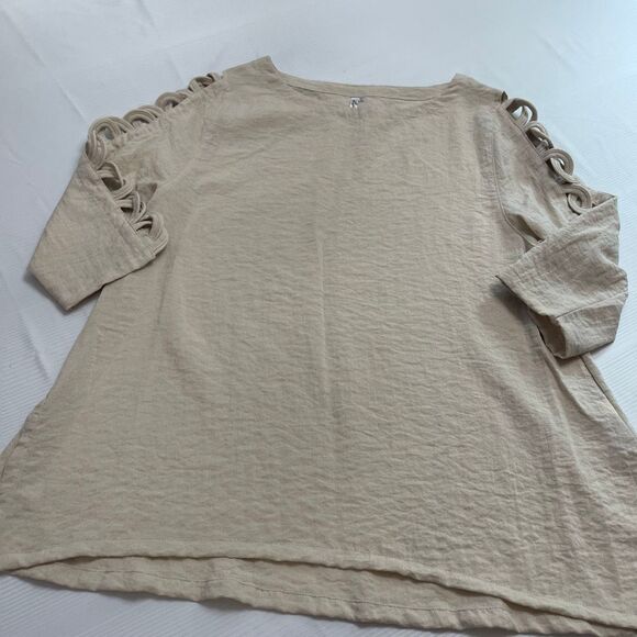 Lulu B Tan Cutout Rayon Gauze Tunic Top Women's Large - Picture 4 of 10